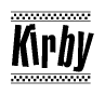 The image contains the text Kirby in a bold, stylized font, with a checkered flag pattern bordering the top and bottom of the text.