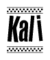 The clipart image displays the text Kali in a bold, stylized font. It is enclosed in a rectangular border with a checkerboard pattern running below and above the text, similar to a finish line in racing. 