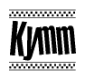The clipart image displays the text Kymm in a bold, stylized font. It is enclosed in a rectangular border with a checkerboard pattern running below and above the text, similar to a finish line in racing. 