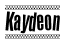 The clipart image displays the text Kaydeon in a bold, stylized font. It is enclosed in a rectangular border with a checkerboard pattern running below and above the text, similar to a finish line in racing. 