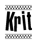 The clipart image displays the text Krit in a bold, stylized font. It is enclosed in a rectangular border with a checkerboard pattern running below and above the text, similar to a finish line in racing. 