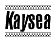 The image contains the text Kaysea in a bold, stylized font, with a checkered flag pattern bordering the top and bottom of the text.