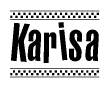 The clipart image displays the text Karisa in a bold, stylized font. It is enclosed in a rectangular border with a checkerboard pattern running below and above the text, similar to a finish line in racing. 