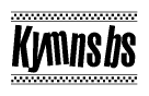 The image contains the text Kymnsbs in a bold, stylized font, with a checkered flag pattern bordering the top and bottom of the text.