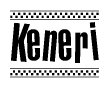 The clipart image displays the text Keneri in a bold, stylized font. It is enclosed in a rectangular border with a checkerboard pattern running below and above the text, similar to a finish line in racing. 