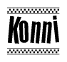 The clipart image displays the text Konni in a bold, stylized font. It is enclosed in a rectangular border with a checkerboard pattern running below and above the text, similar to a finish line in racing. 