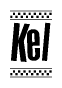 The clipart image displays the text Kel in a bold, stylized font. It is enclosed in a rectangular border with a checkerboard pattern running below and above the text, similar to a finish line in racing. 