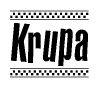 The image contains the text Krupa in a bold, stylized font, with a checkered flag pattern bordering the top and bottom of the text.