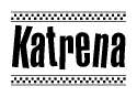 The clipart image displays the text Katrena in a bold, stylized font. It is enclosed in a rectangular border with a checkerboard pattern running below and above the text, similar to a finish line in racing. 