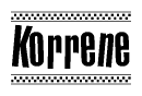 The image contains the text Korrene in a bold, stylized font, with a checkered flag pattern bordering the top and bottom of the text.