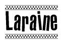The clipart image displays the text Laraine in a bold, stylized font. It is enclosed in a rectangular border with a checkerboard pattern running below and above the text, similar to a finish line in racing. 