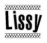 The clipart image displays the text Lissy in a bold, stylized font. It is enclosed in a rectangular border with a checkerboard pattern running below and above the text, similar to a finish line in racing. 