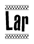 The image contains the text Lar in a bold, stylized font, with a checkered flag pattern bordering the top and bottom of the text.