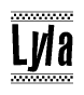 The clipart image displays the text Lyla in a bold, stylized font. It is enclosed in a rectangular border with a checkerboard pattern running below and above the text, similar to a finish line in racing. 
