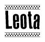 The clipart image displays the text Leota in a bold, stylized font. It is enclosed in a rectangular border with a checkerboard pattern running below and above the text, similar to a finish line in racing. 