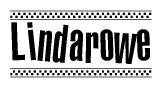The image contains the text Lindarowe in a bold, stylized font, with a checkered flag pattern bordering the top and bottom of the text.