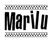 The image contains the text Marilu in a bold, stylized font, with a checkered flag pattern bordering the top and bottom of the text.