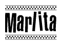 The clipart image displays the text Marlita in a bold, stylized font. It is enclosed in a rectangular border with a checkerboard pattern running below and above the text, similar to a finish line in racing. 