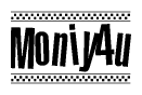 The clipart image displays the text Moniy4u in a bold, stylized font. It is enclosed in a rectangular border with a checkerboard pattern running below and above the text, similar to a finish line in racing. 