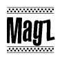 The clipart image displays the text Magz in a bold, stylized font. It is enclosed in a rectangular border with a checkerboard pattern running below and above the text, similar to a finish line in racing. 