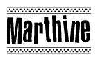 The clipart image displays the text Marthine in a bold, stylized font. It is enclosed in a rectangular border with a checkerboard pattern running below and above the text, similar to a finish line in racing. 