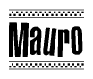 The image contains the text Mauro in a bold, stylized font, with a checkered flag pattern bordering the top and bottom of the text.