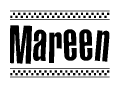 The clipart image displays the text Mareen in a bold, stylized font. It is enclosed in a rectangular border with a checkerboard pattern running below and above the text, similar to a finish line in racing. 