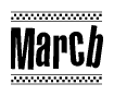 The clipart image displays the text Marcb in a bold, stylized font. It is enclosed in a rectangular border with a checkerboard pattern running below and above the text, similar to a finish line in racing. 