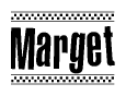 The clipart image displays the text Marget in a bold, stylized font. It is enclosed in a rectangular border with a checkerboard pattern running below and above the text, similar to a finish line in racing. 