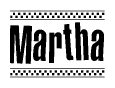 The clipart image displays the text Martha in a bold, stylized font. It is enclosed in a rectangular border with a checkerboard pattern running below and above the text, similar to a finish line in racing. 