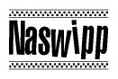 The image contains the text Naswipp in a bold, stylized font, with a checkered flag pattern bordering the top and bottom of the text.