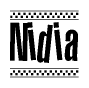 The clipart image displays the text Nidia in a bold, stylized font. It is enclosed in a rectangular border with a checkerboard pattern running below and above the text, similar to a finish line in racing. 