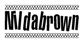 The clipart image displays the text Nildabrown in a bold, stylized font. It is enclosed in a rectangular border with a checkerboard pattern running below and above the text, similar to a finish line in racing. 