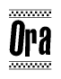 The clipart image displays the text Ora in a bold, stylized font. It is enclosed in a rectangular border with a checkerboard pattern running below and above the text, similar to a finish line in racing. 