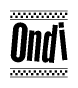 The image contains the text Ondi in a bold, stylized font, with a checkered flag pattern bordering the top and bottom of the text.