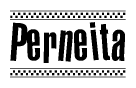 The image contains the text Perneita in a bold, stylized font, with a checkered flag pattern bordering the top and bottom of the text.