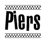 The image contains the text Piers in a bold, stylized font, with a checkered flag pattern bordering the top and bottom of the text.
