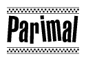 The image contains the text Parimal in a bold, stylized font, with a checkered flag pattern bordering the top and bottom of the text.