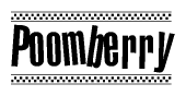 The image contains the text Poomberry in a bold, stylized font, with a checkered flag pattern bordering the top and bottom of the text.