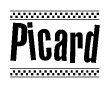 The clipart image displays the text Picard in a bold, stylized font. It is enclosed in a rectangular border with a checkerboard pattern running below and above the text, similar to a finish line in racing. 