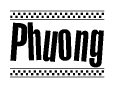 The clipart image displays the text Phuong in a bold, stylized font. It is enclosed in a rectangular border with a checkerboard pattern running below and above the text, similar to a finish line in racing. 