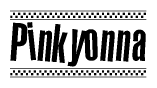 The image contains the text Pinkyonna in a bold, stylized font, with a checkered flag pattern bordering the top and bottom of the text.
