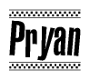 The clipart image displays the text Pryan in a bold, stylized font. It is enclosed in a rectangular border with a checkerboard pattern running below and above the text, similar to a finish line in racing. 