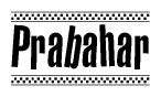 The image contains the text Prabahar in a bold, stylized font, with a checkered flag pattern bordering the top and bottom of the text.