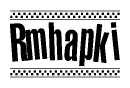 The clipart image displays the text Rmhapki in a bold, stylized font. It is enclosed in a rectangular border with a checkerboard pattern running below and above the text, similar to a finish line in racing. 
