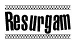 The clipart image displays the text Resurgam in a bold, stylized font. It is enclosed in a rectangular border with a checkerboard pattern running below and above the text, similar to a finish line in racing. 