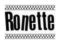 The image contains the text Ronette in a bold, stylized font, with a checkered flag pattern bordering the top and bottom of the text.