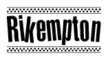 The clipart image displays the text Rikempton in a bold, stylized font. It is enclosed in a rectangular border with a checkerboard pattern running below and above the text, similar to a finish line in racing. 