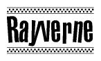 The image contains the text Rayverne in a bold, stylized font, with a checkered flag pattern bordering the top and bottom of the text.