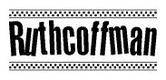 The image contains the text Ruthcoffman in a bold, stylized font, with a checkered flag pattern bordering the top and bottom of the text.